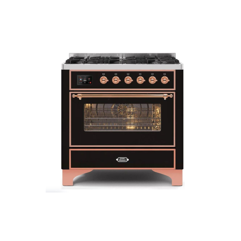 ILVE 36" Majestic II Series Dual Fuel Gas Range with 6 Burners with 3.5 cu. ft. Oven Capacity TFT Oven Control Display (UM096DNS)