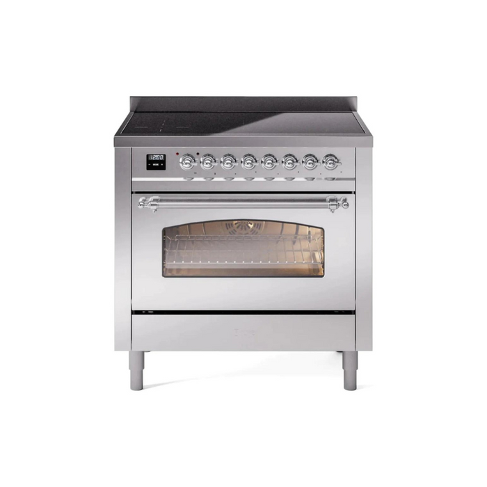 ILVE 36" Nostalgie II Series Freestanding Electric Double Oven Range with 5 Elements, Triple Glass Cool Door, Convection Oven, TFT Oven Control Display and Child Lock - UPI366NMP