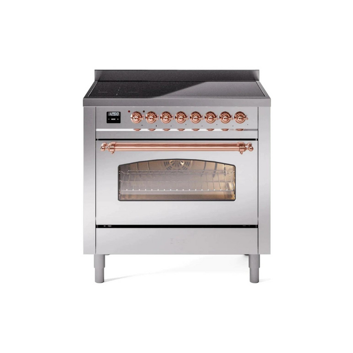 ILVE 36" Nostalgie II Series Freestanding Electric Double Oven Range with 5 Elements, Triple Glass Cool Door, Convection Oven, TFT Oven Control Display and Child Lock - UPI366NMP