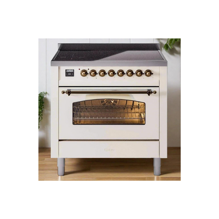 ILVE 36" Nostalgie II Series Freestanding Electric Double Oven Range with 5 Elements, Triple Glass Cool Door, Convection Oven, TFT Oven Control Display and Child Lock - UPI366NMP