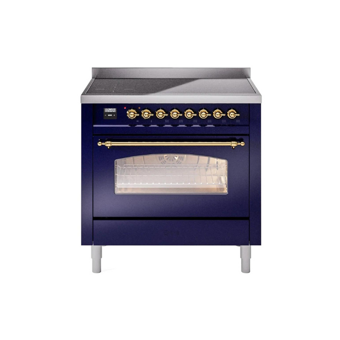 ILVE 36" Nostalgie II Series Freestanding Electric Double Oven Range with 5 Elements, Triple Glass Cool Door, Convection Oven, TFT Oven Control Display and Child Lock - UPI366NMP