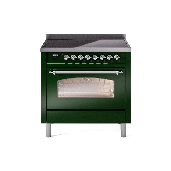 ILVE 36" Nostalgie II Series Freestanding Electric Double Oven Range with 5 Elements, Triple Glass Cool Door, Convection Oven, TFT Oven Control Display and Child Lock - UPI366NMP