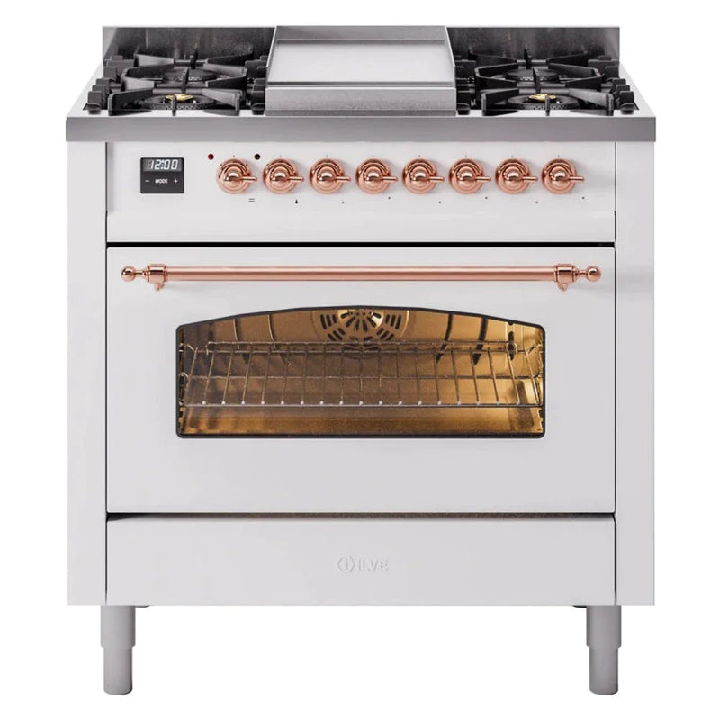 ILVE 36" Nostalgie II Series Freestanding Single Oven Dual Fuel Range with 5 Sealed Burners and Griddle 