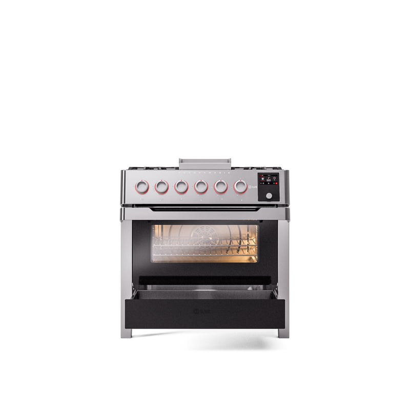 ILVE 36" Panoramagic Freestanding Single Oven Dual Fuel Range with 5 Sealed Burners and Griddle - UPM09FDS3