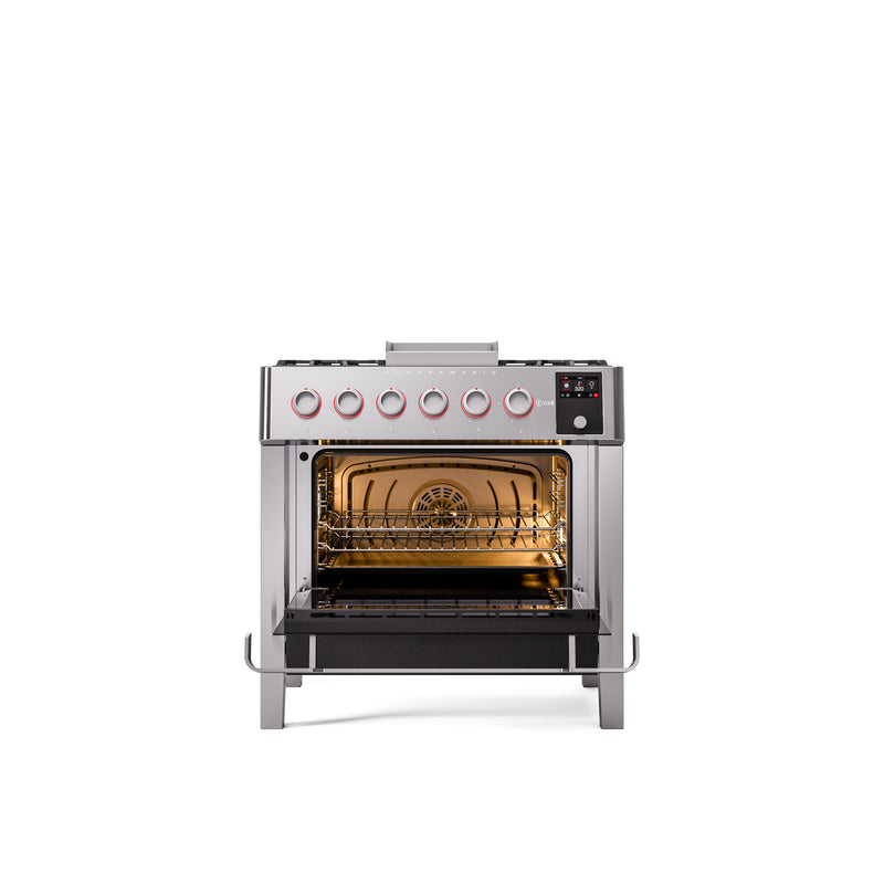 ILVE 36" Panoramagic Freestanding Single Oven Dual Fuel Range with 5 Sealed Burners and Griddle - UPM09FDS3