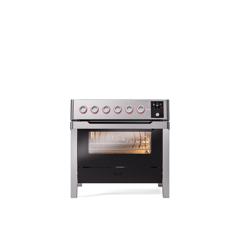 ILVE 36"Panoramagic Series Freestanding Electric Double Oven Range with 5 Elements, Triple Glass Cool Door, Convection Oven, TFT - UPMI09S3