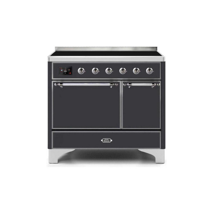 ILVE 40 Inch Majestic II Series Induction Range with 6 Elements Dual Ovens TFT Control Display Solid Oven Door (UMDI10QNS3)