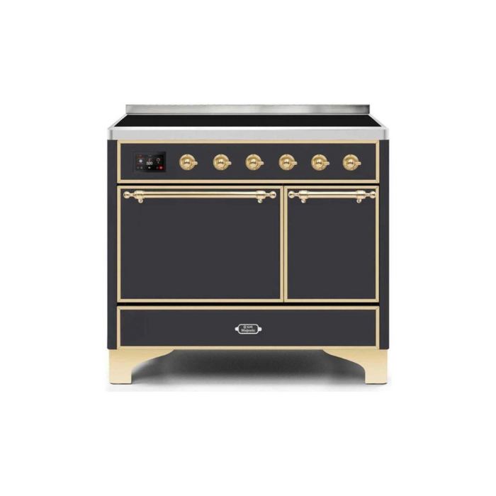 ILVE 40 Inch Majestic II Series Induction Range with 6 Elements Dual Ovens TFT Control Display Solid Oven Door (UMDI10QNS3)