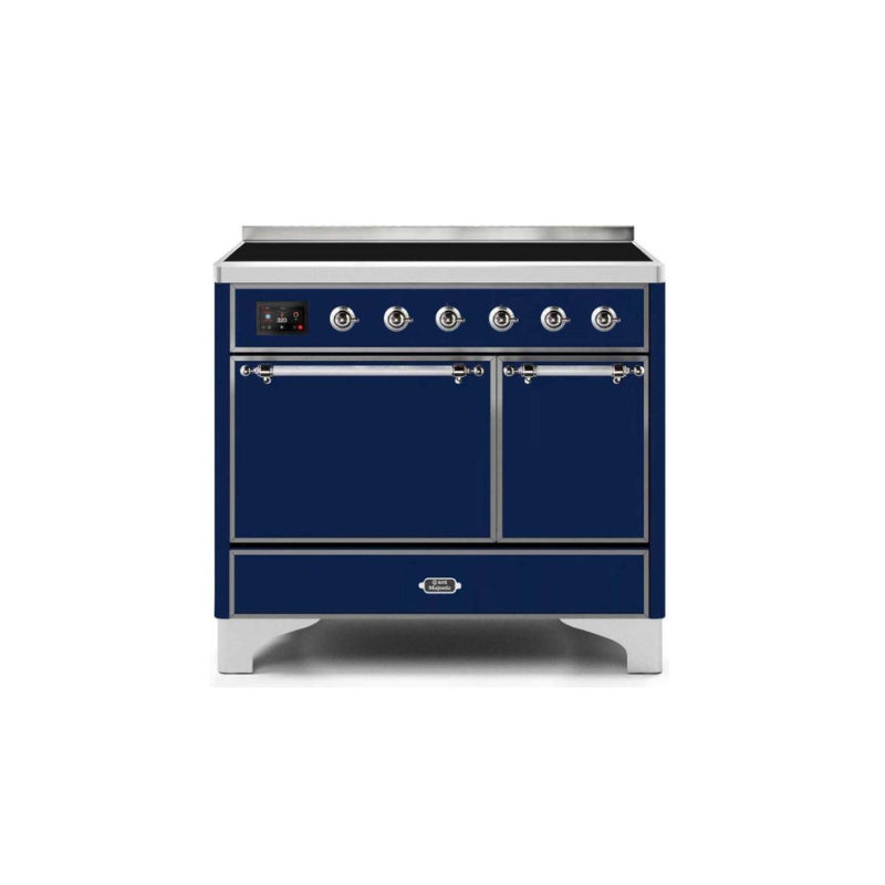 ILVE 40 Inch Majestic II Series Induction Range with 6 Elements Dual Ovens TFT Control Display Solid Oven Door (UMDI10QNS3)