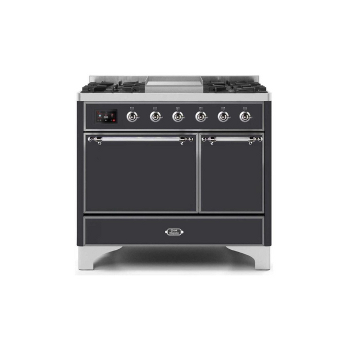 ILVE 40 Inch Majestic II Series Natural/ Propane Gas Burner and Electric Oven Range with 6 Sealed Burners (UMD10FDQNS3)