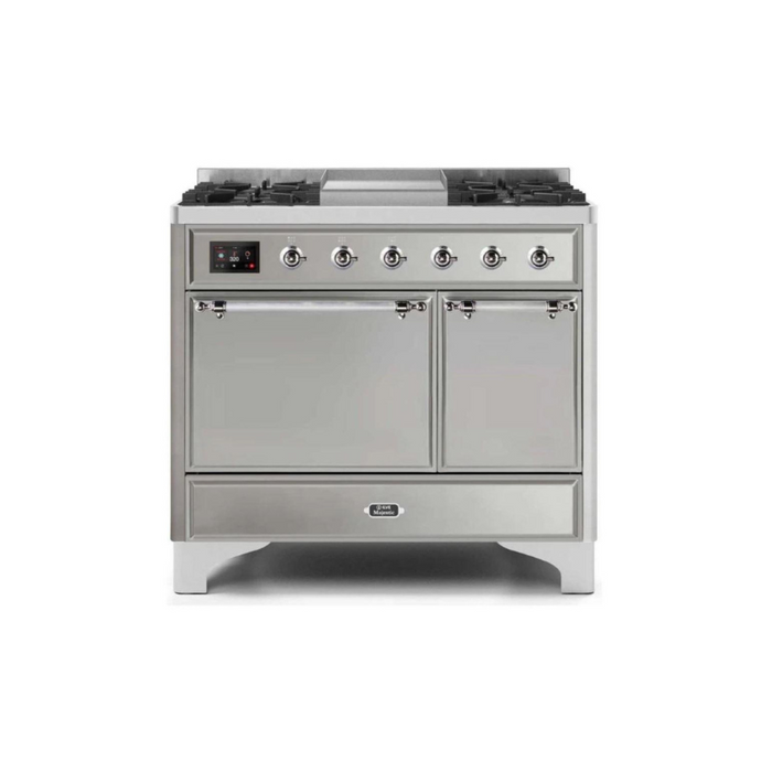 ILVE 40 Inch Majestic II Series Natural/ Propane Gas Burner and Electric Oven Range with 6 Sealed Burners (UMD10FDQNS3)