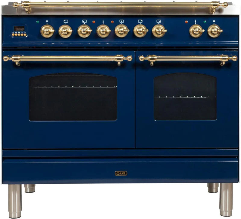 ILVE 40-Inch Nostalgie - Dual Fuel Range with 5 Sealed Brass Burners - 3.55 cu. ft. Oven - Griddle - UPDN100FDMP