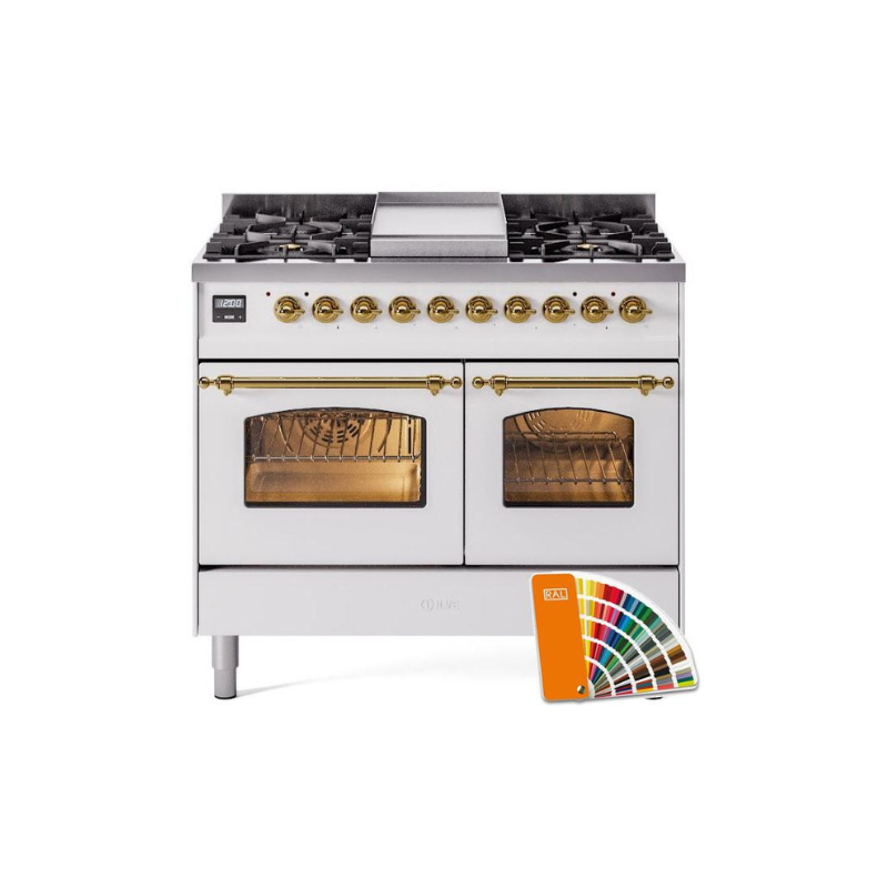 ILVE 40" Nostalgie II Series Freestanding Double Oven Dual Fuel Range with 6 Sealed Burners and Griddle - UPD40FNMP