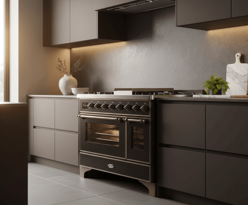 ILVE Majestic II 48 Inch Dual Fuel Range, Double Oven, 8 Burners & Griddle UM12FDNS3