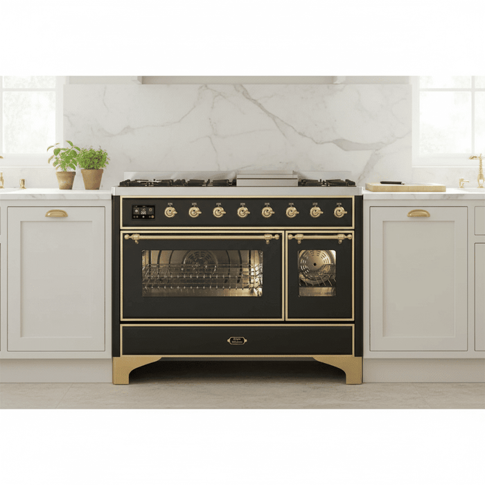 ILVE Majestic II 48 Inch Dual Fuel Range, Double Oven, 8 Burners & Griddle UM12FDNS3