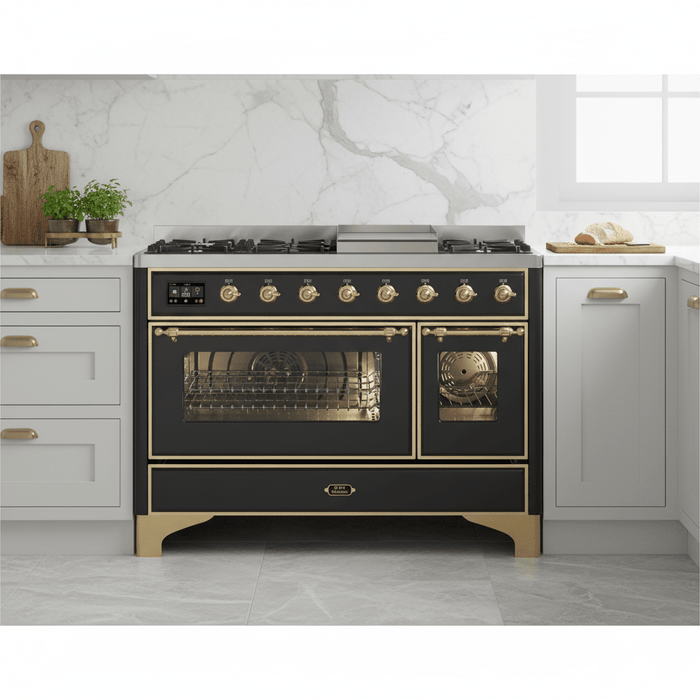 ILVE Majestic II 48 Inch Dual Fuel Range, Double Oven, 8 Burners & Griddle UM12FDNS3