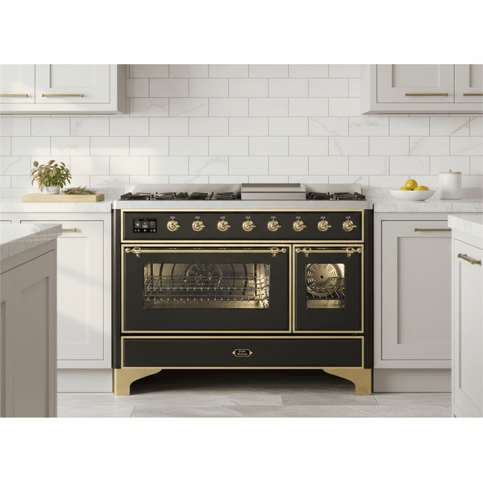 ILVE Majestic II 48 Inch Dual Fuel Range, Double Oven, 8 Burners & Griddle UM12FDNS3