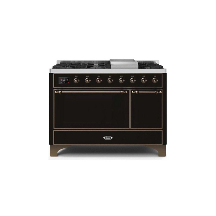 ILVE 48 Inch Majestic II Series Freestanding Dual Fuel Liquid Propane Range with 8 Sealed Brass Non Stick Coated Burners and Griddle (UM12FDQNS3)