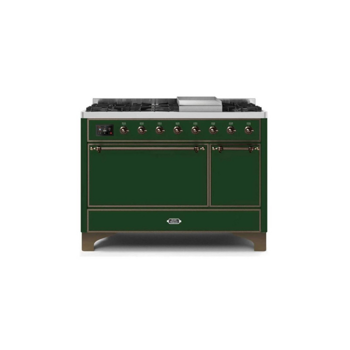 ILVE 48 Inch Majestic II Series Freestanding Dual Fuel Liquid Propane Range with 8 Sealed Brass Non Stick Coated Burners and Griddle (UM12FDQNS3)