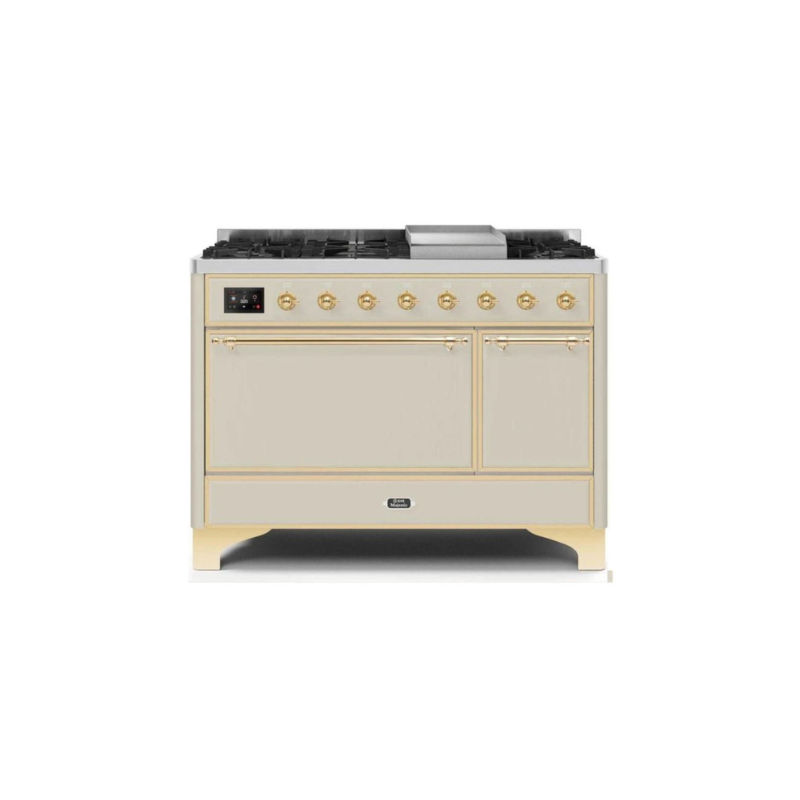 ILVE 48 Inch Majestic II Series Freestanding Dual Fuel Liquid Propane Range with 8 Sealed Brass Non Stick Coated Burners and Griddle (UM12FDQNS3)