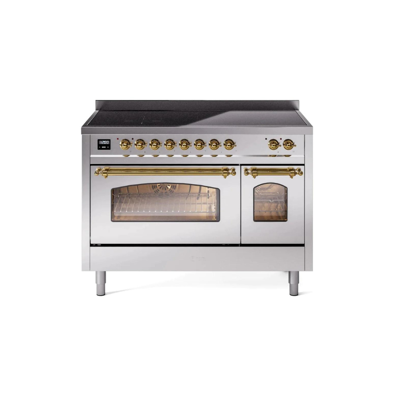 ILVE 48" Nostalgie II Series Freestanding Electric Double Oven Range with 8 Elements, Triple Glass Cool Door, Convection Oven, TFT Oven Control Display and Child Lock - UPI486NMP