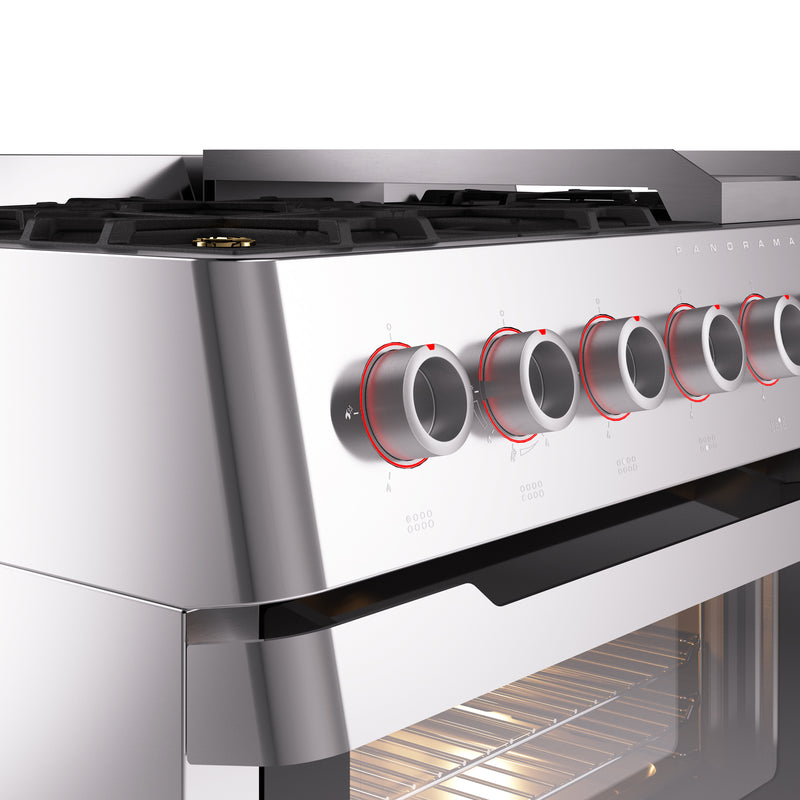 ILVE 48" Panoramagic Series Freestanding Double Oven Dual Fuel Range with 8 Sealed Burners and Griddle - UPM12FDS3