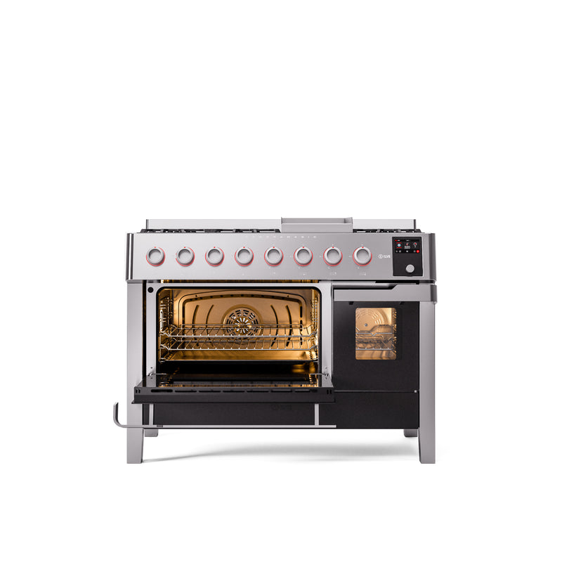 ILVE 48" Panoramagic Series Freestanding Double Oven Dual Fuel Range with 8 Sealed Burners and Griddle - UPM12FDS3