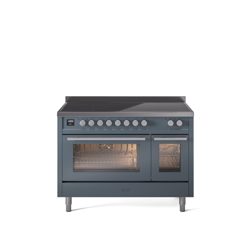 ILVE 48" Professional Plus II Series Freestanding Electric Double Oven Range with 8 Elements, Triple Glass Cool Door, Convection Oven, TFT Oven Control Display and Child Lock - UPI486WMP