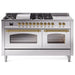 ILVE 60" Nostalgie II Series Freestanding Double Oven Dual Fuel Range with 8 Sealed Burners and Griddle