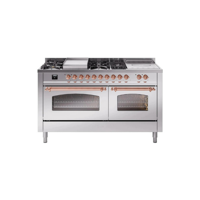 ILVE 60" Nostalgie II Series Freestanding Double Oven Dual Fuel Range with 8 Sealed Burners and Griddle - UP60FSNMP