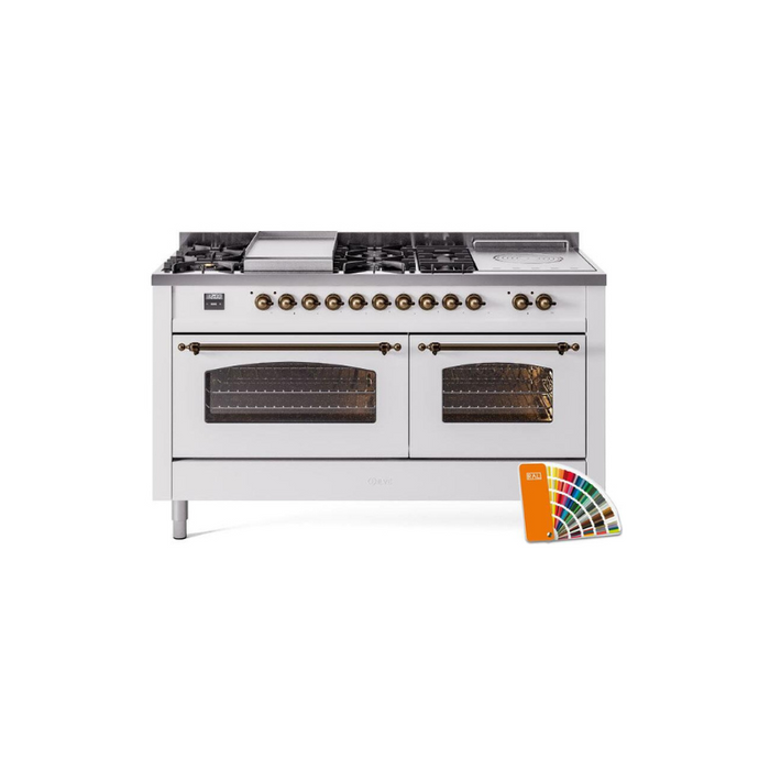 ILVE 60" Nostalgie II Series Freestanding Double Oven Dual Fuel Range with 8 Sealed Burners and Griddle - UP60FSNMP