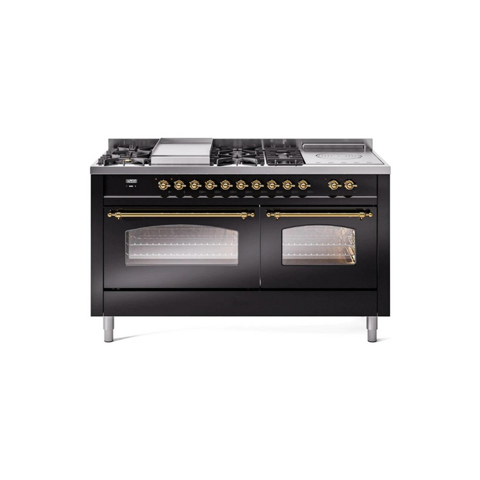 ILVE 60" Nostalgie II Series Freestanding Double Oven Dual Fuel Range with 8 Sealed Burners and Griddle - UP60FSNMP