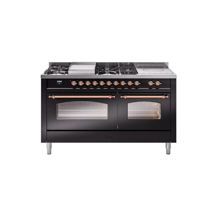 ILVE 60" Nostalgie II Series Freestanding Double Oven Dual Fuel Range with 8 Sealed Burners and Griddle - UP60FSNMP