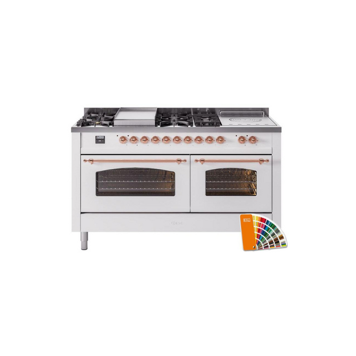 ILVE 60" Nostalgie II Series Freestanding Double Oven Dual Fuel Range with 8 Sealed Burners and Griddle - UP60FSNMP