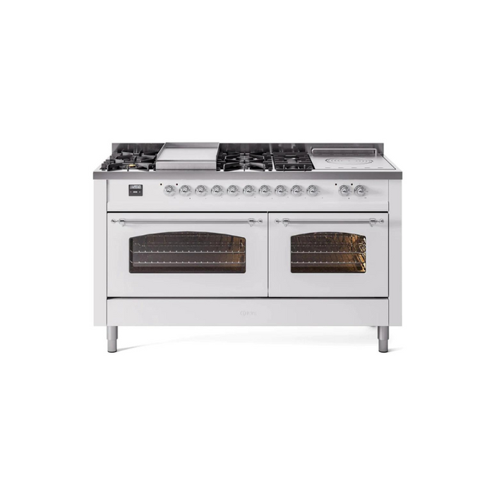 ILVE 60" Nostalgie II Series Freestanding Double Oven Dual Fuel Range with 8 Sealed Burners and Griddle - UP60FSNMP