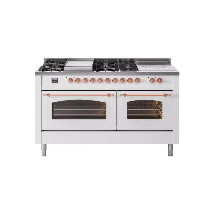 ILVE 60" Nostalgie II Series Freestanding Double Oven Dual Fuel Range with 8 Sealed Burners and Griddle - UP60FSNMP