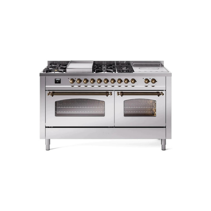 ILVE 60" Nostalgie II Series Freestanding Double Oven Dual Fuel Range with 8 Sealed Burners and Griddle - UP60FSNMP