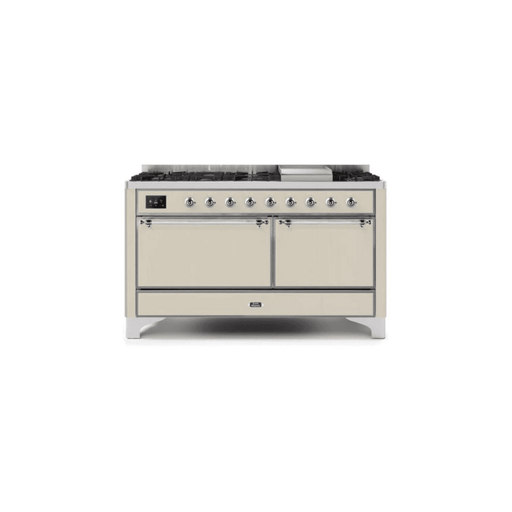 ILVE 48 Inch Majestic II Series Freestanding Dual Fuel Liquid Propane Range with 8 Sealed Brass Non Stick Coated Burners and Griddle (UM12FDQNS3)