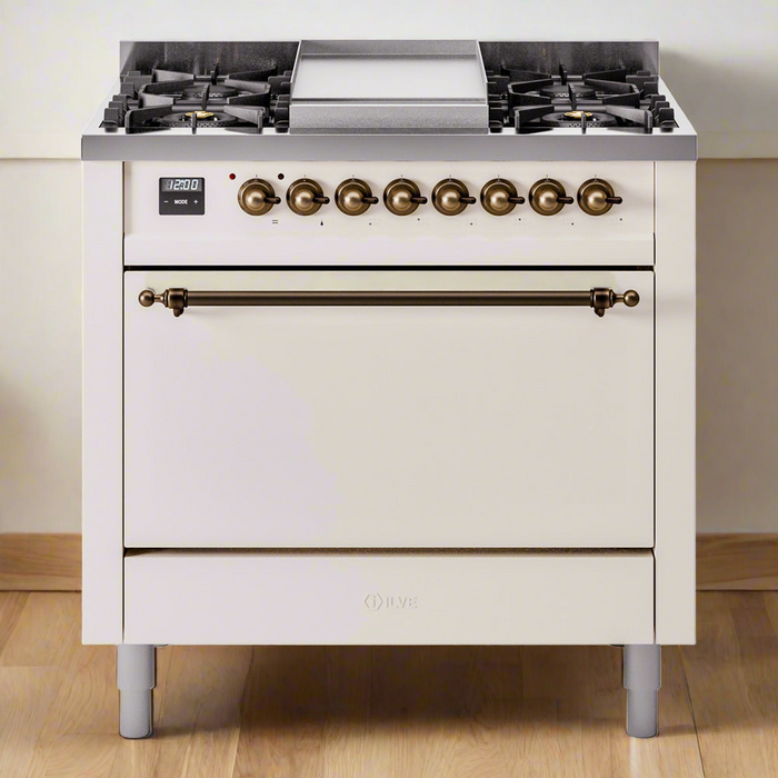 ILVE Nostalgie II 36" Dual Fuel Range with 6 Sealed Burners + Griddle Solid Door - UP36FQNMP