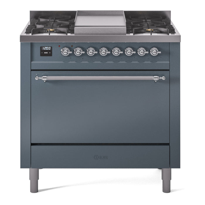 ILVE Nostalgie II 36" Dual Fuel Range with 6 Sealed Burners + Griddle Solid Door - UP36FQNMP