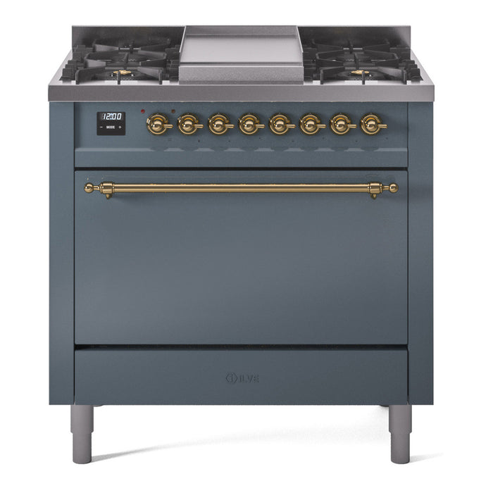 ILVE Nostalgie II 36" Dual Fuel Range with 6 Sealed Burners + Griddle Solid Door - UP36FQNMP