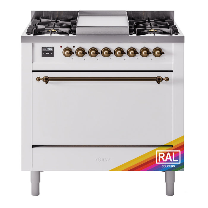 ILVE Nostalgie II 36" Dual Fuel Range with 6 Sealed Burners + Griddle Solid Door - UP36FQNMP