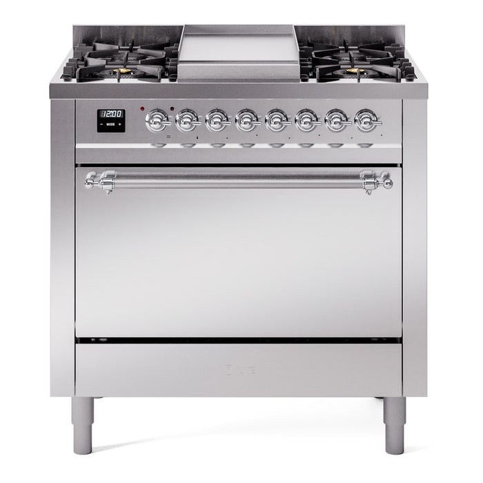 ILVE Nostalgie II 36" Dual Fuel Range with 6 Sealed Burners + Griddle Solid Door - UP36FQNMP