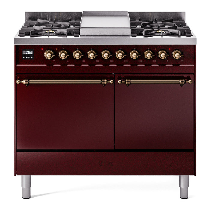 ILVE Nostalgie II 40" Dual Fuel Range with 6 Sealed Burners + Griddle Solid Door - UPD40FQNMP