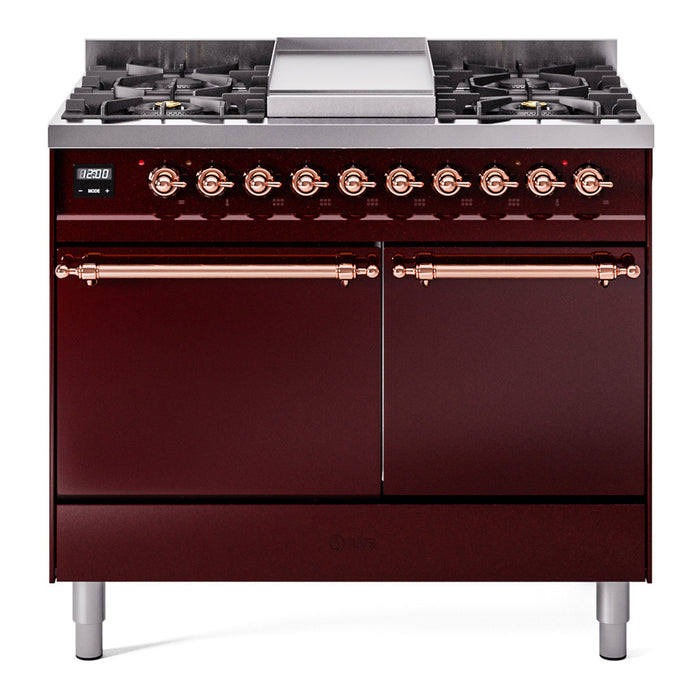 ILVE Nostalgie II 40" Dual Fuel Range with 6 Sealed Burners + Griddle Solid Door - UPD40FQNMP