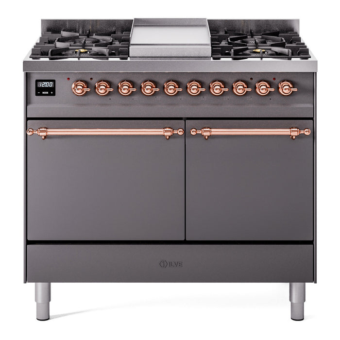 ILVE Nostalgie II 40" Dual Fuel Range with 6 Sealed Burners + Griddle Solid Door - UPD40FQNMP