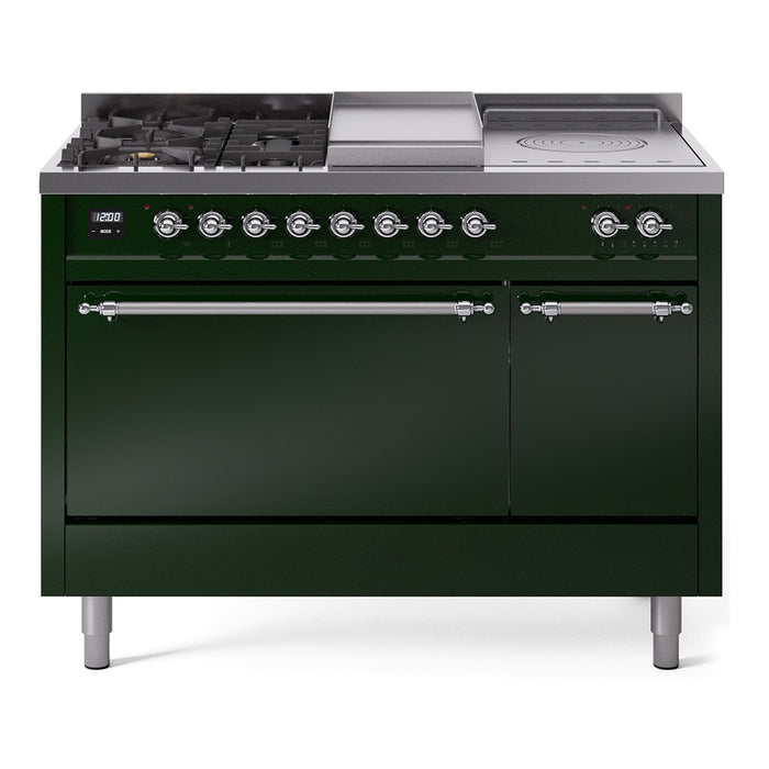 ILVE Nostalgie II 48" Dual Fuel Range with 5 Sealed Burners + Griddle + French Top Solid Door - UP48FSQNMP