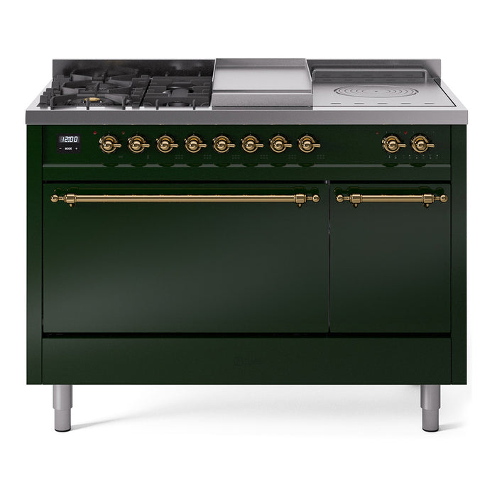 ILVE Nostalgie II 48" Dual Fuel Range with 5 Sealed Burners + Griddle + French Top Solid Door - UP48FSQNMP