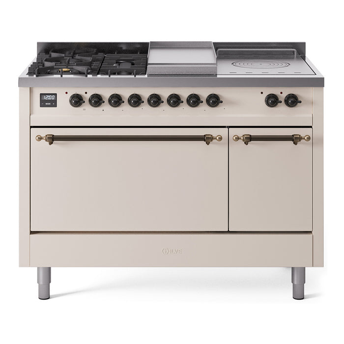 ILVE Nostalgie II 48" Dual Fuel Range with 5 Sealed Burners + Griddle + French Top Solid Door - UP48FSQNMP