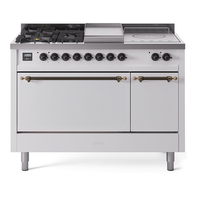 ILVE Nostalgie II 48" Dual Fuel Range with 5 Sealed Burners + Griddle + French Top Solid Door - UP48FSQNMP